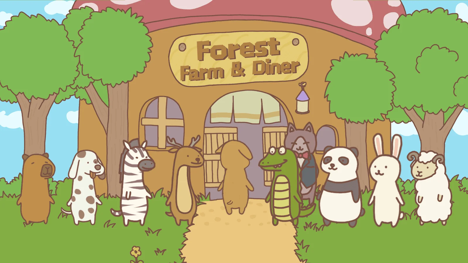 Friendly forest animals outside the Farm & Diner, from the Tiptop Fun game collection